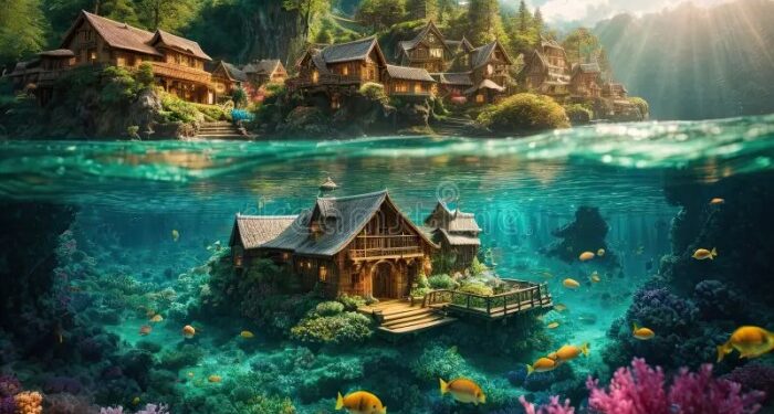 Mystical Seabed Haven: Unveiling the Underwater Village Stock ...
