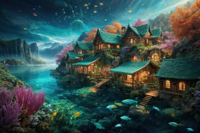 Mystical Seabed Haven: Unveiling the Underwater Village Stock ...